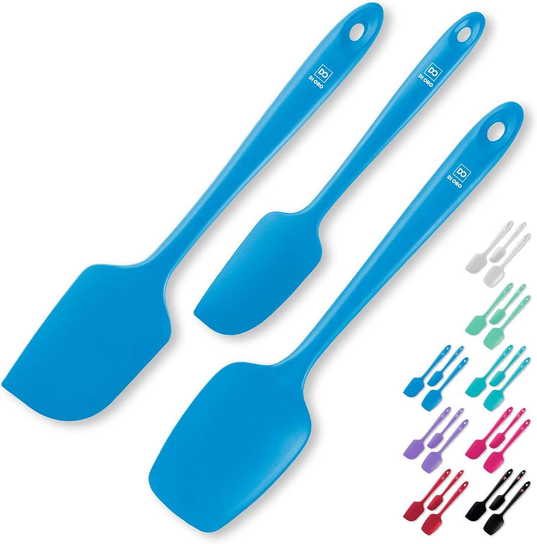 DI ORO Silicone Spatula Set - Rubber Kitchen Spatulas for Baking, Cooking, & Mixing - 600F Heat-Resistant & BPA Free Silicone Scraper Spatulas for Nonstick Cookware - Dishwasher Safe (3pc, Blue)