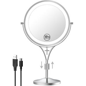 1x/10x Magnifying Mirror with 3 Color Lights and Cross Dangle Charm, 7" Lighted Makeup Mirror with Magnification, Height Adjustable Vanity Mirror, Birthday Christian Gifts for Women, Chrome