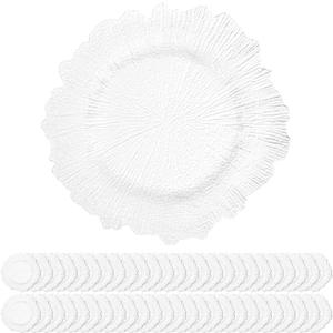 50 Pack White Charger Plates Bulk, 13" Plastic Reef Chargers for Dinner Plates, Round Charger Plate with Floral Reef Design for Dinner Wedding Party Table Setting Decoration