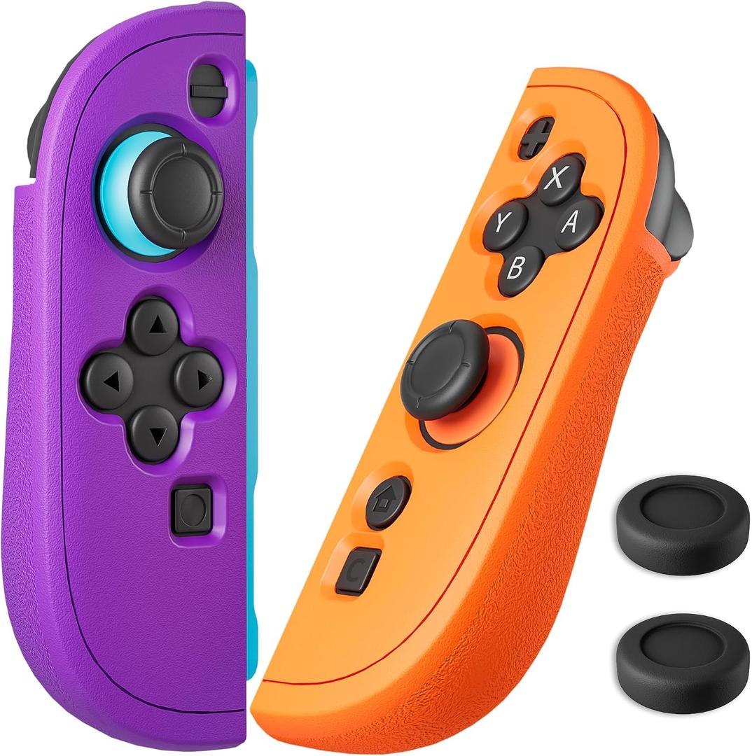 FUNDIARY Replacement for Nintendo Switch 2 Controller, Switch Wireless Controllers Compatible with Switch 2, Anti-Slip Soft Silicone Protective Cover with 2 Thumb Caps, Purple+Orange