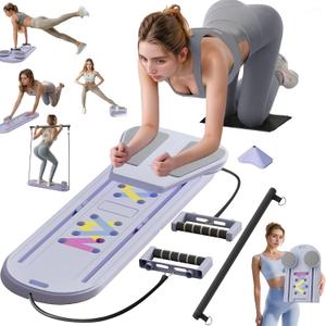 Pilates Reformer Set, 6 in 1 Portable & Foldable Pilates Board, Multifunctional Abdominal Board, Pilates Board for Home Workout Equipment with Resistance Band (Purple)