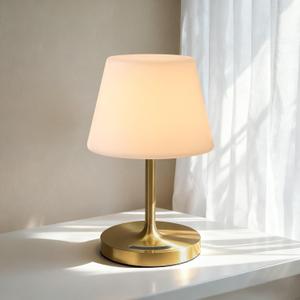 Outdoor Battery Operated Table Lamp, IP54 Waterproof Shower Lamp, 4000mAh Rechargeable Cordless Lamp, 3 Color Temperatures Dimmable, Small Touch Table Lamp for Bedroom, Patio, Camping, Restaurant (Gold)