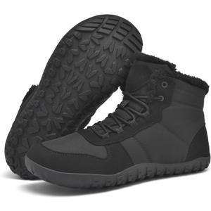 Mens Winter Barefoot Boots Insulated Warm  Fur Lined Minimalist Snow Shoes  Wide Toe Box + Drop Zero Sole (8, Black)