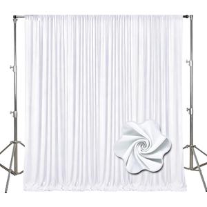 10Ft x 7Ft White Backdrop Curtains for Parties, Polyester Fabric Backdrop Drapes with Rod Pockets for Weddings, Birthday, Halloween, Photography, Christmas Party Background Curtain, 2 Panels