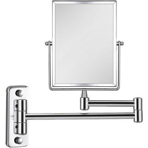 QiMH 3X Magnifying Wall Mounted Vanity Makeup Mirror | Rectangular 8x6 Inch with Extendable Arm | Polished Chrome Finish Double-Sided Swivel Mirror