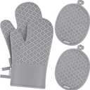 Oven Mitts and Pot Holders 4 Sets, Heat Resistant 500 Oven Mitt and Pot Holder,Oven Glove&Potholders with Non-Slip Silicone Surface,Kitchen Essentials for Cooking/Baking/BBQ-Grey