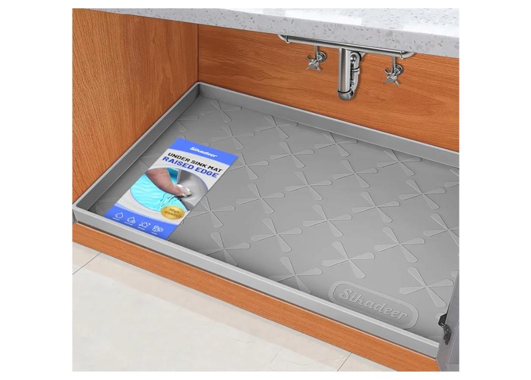 SIKADEER 34" x 22" Under Sink Mat Waterproof, Silicone Mat Kitchen Drawer Shelf and Cabinet Liner, Sink Protector for Kitchen Organizers and Storage, Boot Tray Pet Food Mats