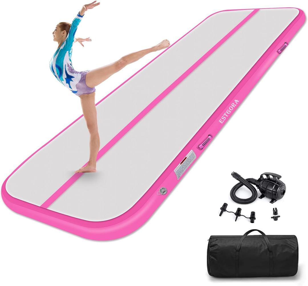 Estgora Gymnastics Mat for Tumbling Tumble Track, Thick Inflatable Gymnastic Training Equipment For kids At Home Gym Cheerleading with Electric Pump