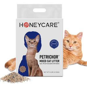 HONEY CARE Petrichor Mix Cat Litter I Tofu Cat Litter I Nature Plant-Based Pellets and Bentonite Durable Cat Litter I Low Dust Qucik Clumping Superior Control, 3 Pack 