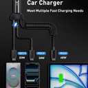 iPhone 17e 17 16 15 Pro Max Car Charger Fast Charging, 3-Port 90W Fast USB C Car Charger Adapter Cigarette Lighter with 4FT Coiled USB C Cable for iPhone 17e/17/17 Pro Max/Air/16/15 Pro/Plus, iPad