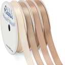Ribbli Champagne Satin Ribbon 3/8 Inch x 4 Rolls Total 40 Yards-Ivory Champagne Ribbon for Gift Wrapping Craft Wedding Decoration