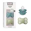BIBS Pacifiers  Supreme Collection | Symmetrical Nipple | Silicone | Made in Denmark | Set of 2 Island Sea/Sage Color Premium Soothers | Size 06 Months
