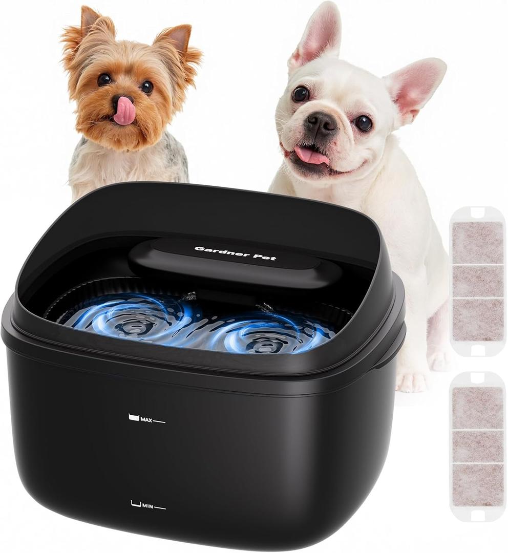 Gardner Pet 1 Gallon Pet Water Fountain, Vortex Dog Water Fountain, Ultra Quiet Automatic Cat Fountain with Filter, Transparent Tank, Splash-Proof, Easy to Clean,Without Adapter (Black) (3.78L)
