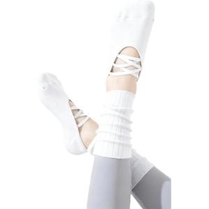 20LY Women's Long Grip Socks for Yoga Pilates Barre Workout Non Slip Cross Back Strap Ankle Support, One Size