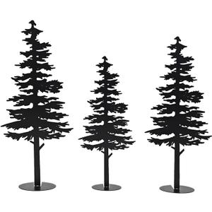 Farmhouse Metal Pine Tree Decor - Rustic Cabin Woodland Forest Accent Fireplace Centerpiece Living Room Bedroom Bookshelf Christmas Decorations Set of 3 (Black)