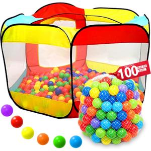 Kids Play Tent with 100 Balls Extra Large 56x50 Pop-Up Ball Pit Indoor/Outdoor Playhouse with Mesh Windows & Carry Bag