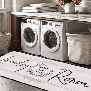 Laundry Room Rug Runner 20"X47" Non Slip Farmhouse Mats Organization and Washable Floor Long Rugs for Laundry Room Accessories Mudroom Kitchen Bathroom Area Rugs Decor (1'8" x 3'11" (Rectangular), D2-white)