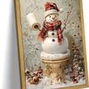 Vintage Snowman Christmas Wall Art, Cute Snowman Canvas Prints Poster, Winter Farmhouse Painting Artwork Picture, Rustic Holiday Christmas Wall Decor for Living Room Bathroom 12x16 Inch Framed