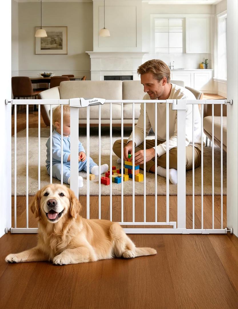 Babelio 36" Tall Baby Gate, PressGuard P7, 29-55" Auto Close Pressure Mounted Dog Gate for Doorways & Hallway, Basics Easy Walk Thru Pet Gate, Extra Wide Metal Child Gate, White