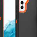 Case for Galaxy S22, Heavy-Duty Tough Rugged Shockproof Drop Protective Cover Cases for Samsung Galaxy S22, Black+Orange