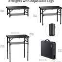 Anbte Folding Camping Table with Storage Net, Pure Black Aluminum 2ft Picnic Table 23.2" x 16" Outdoor Table Adjustable Height Max 27.5", Lightweight, Waterproof, Portable Handle for Travel Cooking