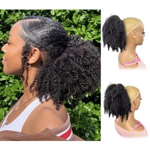 12inch Short Marley Hair Drawstring Ponytail Brown Black 4C Afro Puff Bun Braiding Hair Ponytail Synthetic Afro Kinky Curl Pony Tail Hair Piece for Black Women - 2#