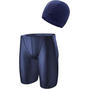 MODNTOGA Boy's Swim Jammers Solid Team Swimwear Big Kid Practice Athletic Swimsuit Youth Competition Cap and Shorts 2pcs Set