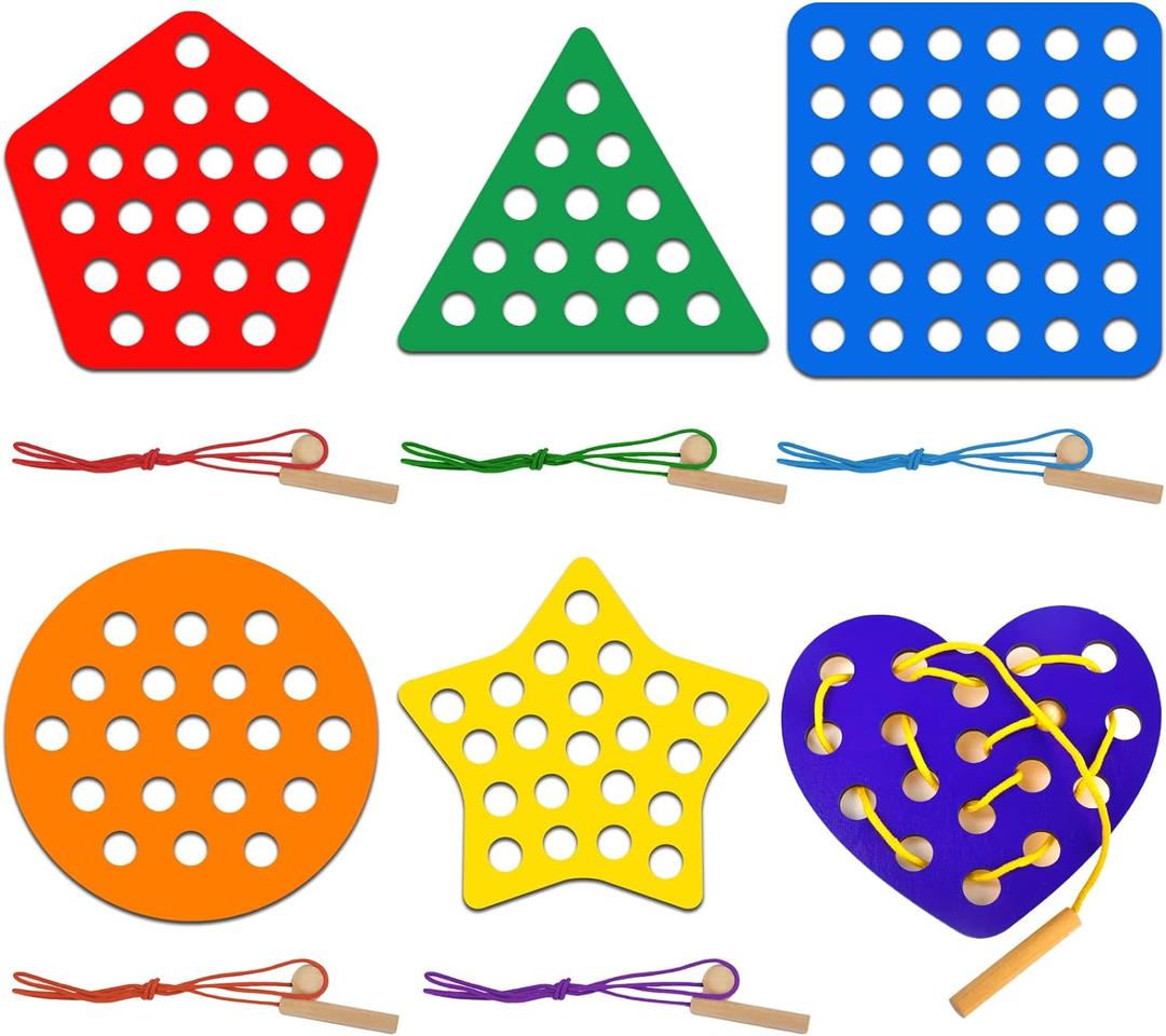 6 Pcs Lacing Toy Toddlers, Geometric Wooden Threading Toys, Educational and Learning Montessori Activity Baby and Kids, Fine Motor Skill Toys, Pumpkin, Corn, Tomato, Eggplant, Broccoli, Carrot