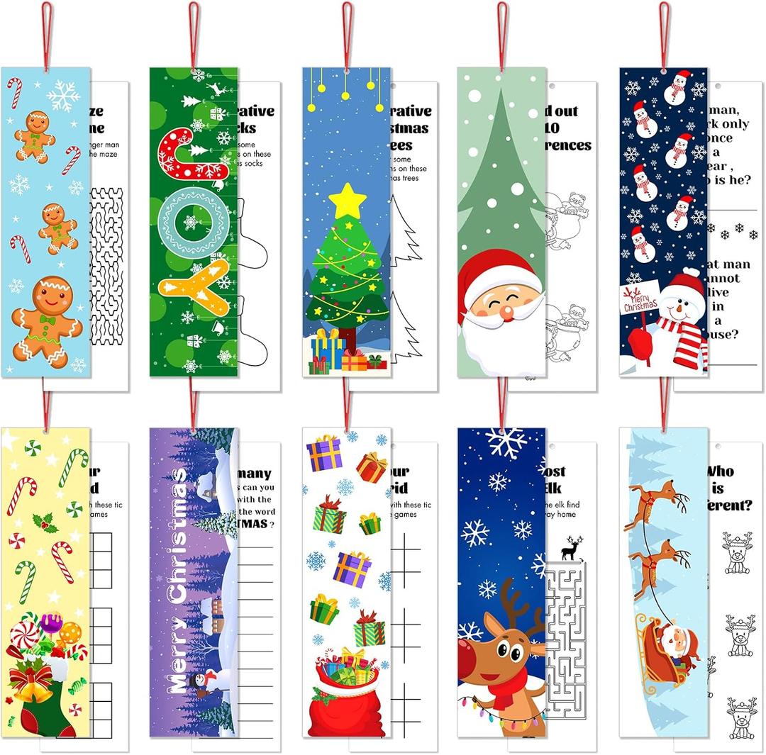 120 Pieces Christmas Bookmarks 10 Styles Double Sided Xmas Christmas Character Santa Snowman Book Markers for Students, Winter Holiday Page Marker Fun Christmas Gifts Party Favors