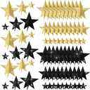 Sinload 45 Pcs 3D Glitter Star Decorations Graduation Black Gold Centerpiece 3 Sizes Standing Hanging Back to School Work Star Decor for End of Year School Centerpiece Starry Movie Night Party Decor