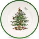 Spode Christmas Tree 10.5" Dinner Plate - Festive Holiday Stoneware Plate with Christmas Tree Design, Green Bordered Edges, Microwave, Dishwasher, Freezer, Oven Safe - Collectible Holiday Tableware