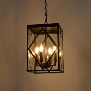 Outdoor Pendant Light 4 Lights Modern Outside Chandelier Outdoor Hanging Lantern Light with Clear Glass, Matte Black Exterior Pendant Lighting Fixture for Porch, Yard, Gazebo