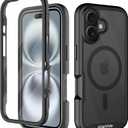 wahhle Compatible with iPhone 16 Case, Magnetic Built in Screen Protector Full Body Shockproof Slim Fit Bumper Protective Phone Cover 6.1'' Men Women-Black/Clear
