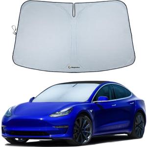Magnelex Tesla Windshield Sunshade for Model 3/Y | Reflective 240T Material Sun Shade with Mirror Cut-Out | Foldable Sun Shield