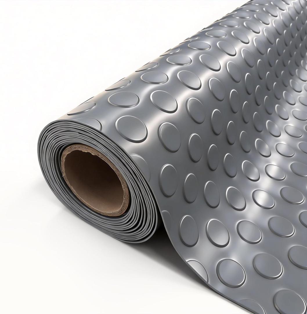 StellarStar 4x20 FT Garage Floor Mat, 2mm Thickened PVC Coin Pattern Garage Mat with 20PCS Tapes, Rubber Flooring Rolls for Under Car, Non-Slip Rubber Motorcycle Mat for Golf Cart, Trailer, Gray