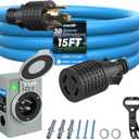 COOLTOP 30 Amp Generator Cord and Power Inlet Box Kit, 15FT 4 Prong Generator Extension Cord 10 Gauge Cable 125/250V NEMAL1430P to L1430R Pre-Drilled Inlet Box Emergency Power Kit, ETL Listed