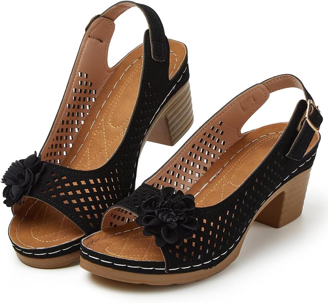 Epsion Women's Platform Heels Block Chunky Sandals Open Toe Ankle Strap Shoes Fashion Dress Summer Beach Sandal 2026, Size 39