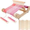 12 Inch Wooden Weaving Loom Kit for Adults Beginners, Multi-Craft Frame Loom with Rigid Heddle Shed Stick & Yarn Stand, Portable Warping Threads Loom with Adjustable Pegs and Weaving Tools
