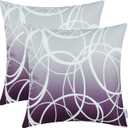 CaliTime Pack of 2 Soft Canvas Throw Pillow Covers Cases for Couch Sofa Home Decor Modern Gradient Ombre Circles Rings Both Sides 18 X 18 Inches Gray to Deep Purple