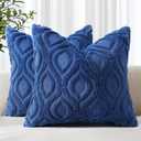 decorUhome Throw Pillow Covers 22x22 Inch Set of 2, Soft Plush Faux Wool Dark Blue Coastal Solid Couch Pillow Covers, Accent Euro Sham Farmhouse Square Patriotic Pillow Cases for Sofa Bed Living Room