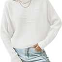 ZESICA Women's Fall 2026 Turtleneck Batwing Long Sleeve Ribbed Knit Casual Soft Pullover Sweater Jumper Top (White) Small