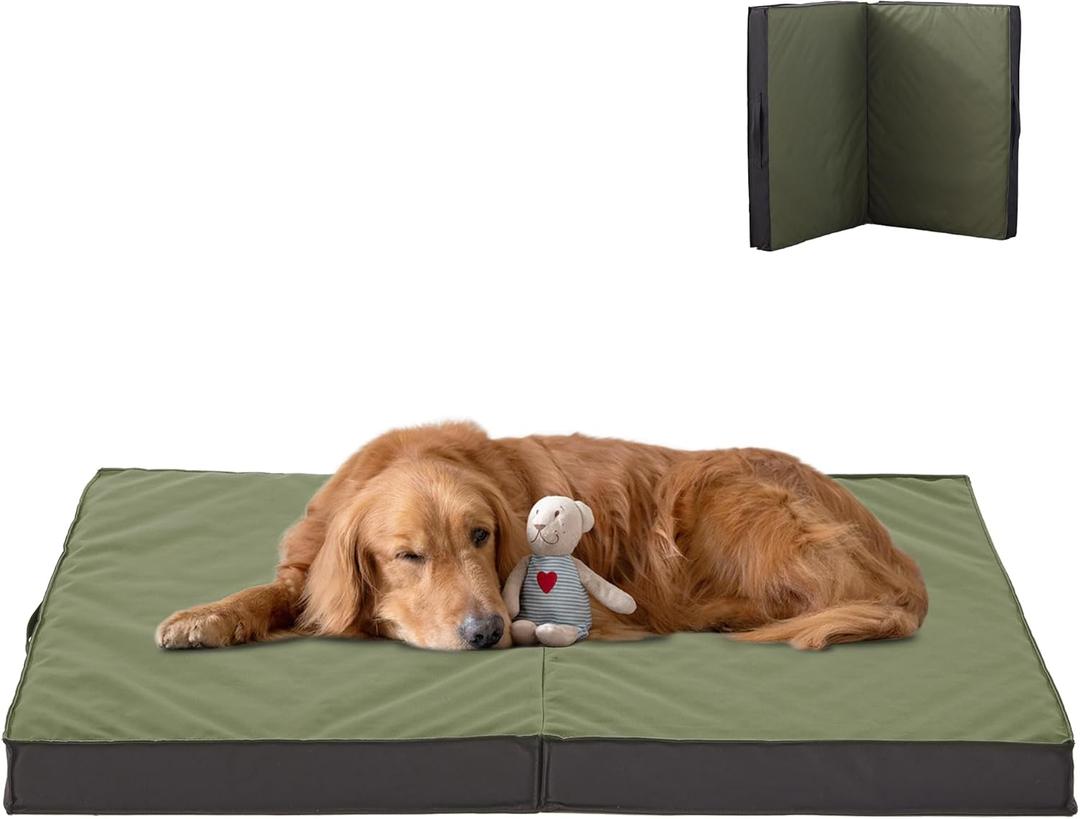 Outdoor Dog Bed - Waterproof, Portable, Foldable, Cooling, Orthopedic for Large Dogs - 35" All Weather (Olive Green)
