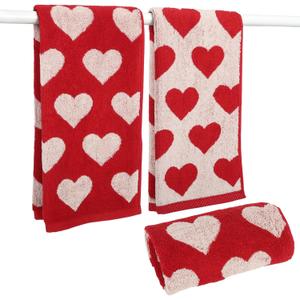 3 PCS Valentines Day Hand Towels Red White Hearts 100% Cotton Bathroom Towel Decorative Absorbent Bath Towel for for Bathroom Kitchen Home Hotel Beach, 29.5 x 13.8 Inch