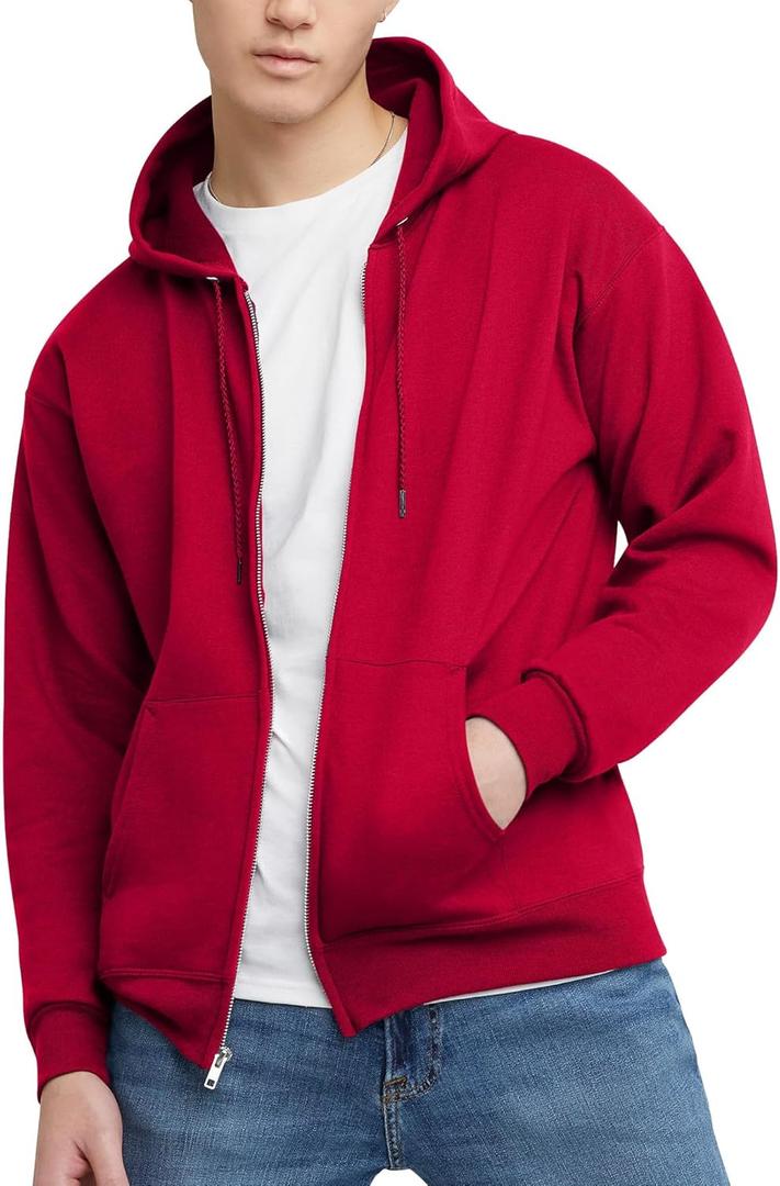 Hanes Men's EcoSmart Fleece Full-Zip Hoodie Sweatshirt (3X-Large, Deep Red)
