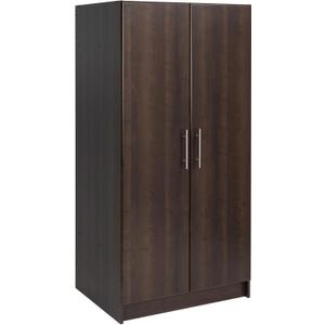 Prepac Elite 32" Storage Cabinet, Brown Storage Cabinet, Linen Cabinet, Cabinet with Hanging Rail and Shelves 24.5" D x 32" W x 65" H