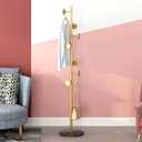 Coat Rack Freestanding with Marble Rock Slab Base, Heavy Duty Sturdy Stable Metal Tree Clothes Racks with 7 Staggered Round Hooks, Coat Hanger for Clothing Hats Bags Purses, for Room Entryway Bedroom (Gold Black)