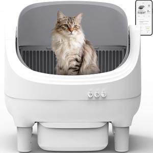 Self Cleaning Litter Box, Automatic Cat Litter Box-APP Control, Open-Design Electric Litter Box, Safety Anti-Pinch, Odor-Free Waste Disposal Includes Trash Bags, Suitable for Multiple Cats, White