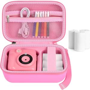 Kids Instant Print Camera Case for ESOXOFFORE Digital Video Cameras with 3 Rolls Paper Refill, Toddler Film Camera Storage Holder Bag with Mesh Pocket for Thermal Paper Accessories (Box Only) - Pink