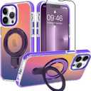 MOWIME Magnetic for iPhone 13 Pro Max Case with Stand [Compatible with Magsafe] [Fashion Fluorescent Design] [1 Screen Protector] Slim Translucent Matte Case for iPhone 13 Pro Max 6.7" 2021, Purple