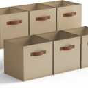 GRANNY SAYS Cube Storage Bins, 11 Inch Cube Storage Organizer with PU Handle, Khaki, Foldable Clothing Organizer Bins, Storage Baskets for Shelves, Closet, 6-Pack